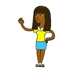 comic cartoon pretty woman waving N17