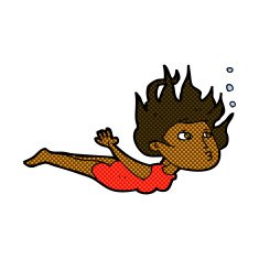 comic cartoon woman swimming underwater N3