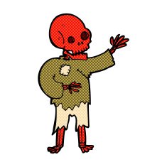 comic cartoon skeleton waving N2