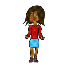 comic cartoon woman shrugging shoulders N100
