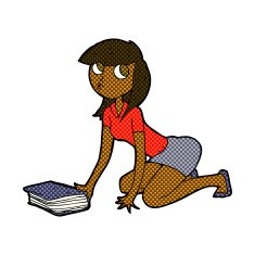 comic cartoon girl picking up book N3