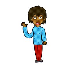 comic cartoon shocked woman waving hand