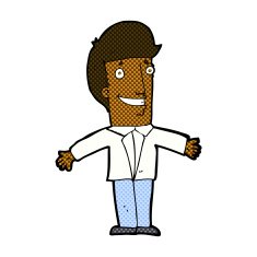 comic cartoon grining man with open arms N2