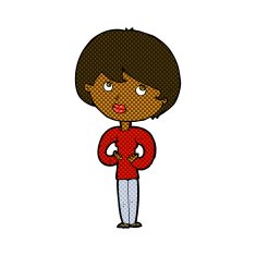 comic cartoon woman making Who Me? gesture N10