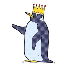 comic cartoon penguin wearing crown