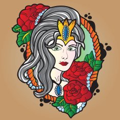 tattoo design of nice girl with long curly hair