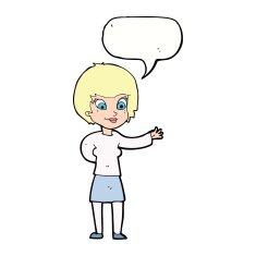 cartoon welcoming woman with speech bubble N9