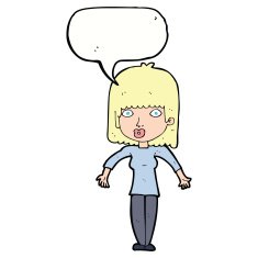 cartoon woman shrugging with speech bubble N49