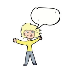 cartoon excited woman waving with speech bubble N9