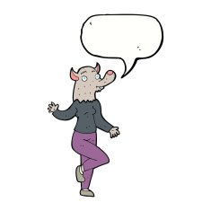cartoon dancing werewolf woman with speech bubble N5