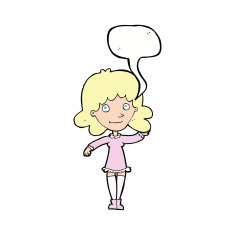 cartoon friendly woman waving with speech bubble N41