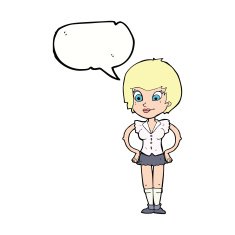 cartoon pretty woman with hands on hips speech bubble N17