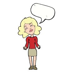 cartoon woman shrugging shoulders with speech bubble N400