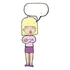 cartoon impatient woman with speech bubble N7