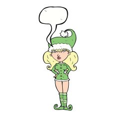 cartoon santa's helper woman with speech bubble N9