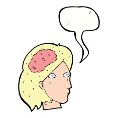 cartoon female head with brain symbol speech bubble N17