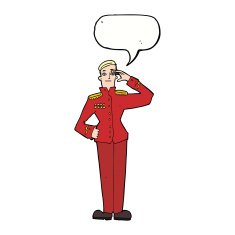 cartoon military man in dress uniform with speech bubble N9