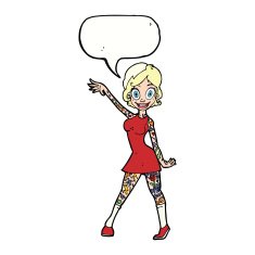 cartoon woman with tattoos speech bubble N9