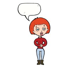 cartoon tired woman with speech bubble N24