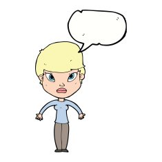 cartoon woman shrugging shoulders with speech bubble N402