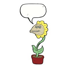 cartoon monster flower with speech bubble N9