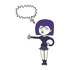 cartoon vampire girl giving thumbs up with speech bubble N9