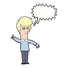 cartoon man narrowing eyes with speech bubble N34
