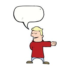 cartoon man gesturing direction with speech bubble N9