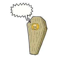spooky cartoon coffin with speech bubble N17