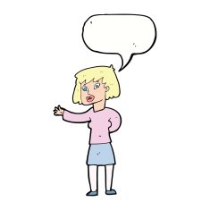cartoon woman explaining with speech bubble N38