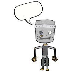 cartoon old robot with speech bubble N9