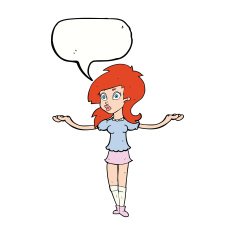 cartoon confused pretty girl with speech bubble N9