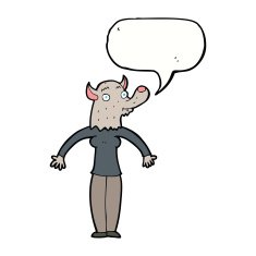 cartoon friendly werewolf woman with speech bubble N5