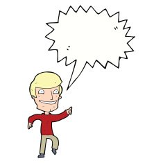 cartoon happy man pointing with speech bubble N49