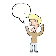 cartoon frightened man with speech bubble N66