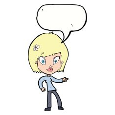 cartoon pretty woman pointing with speech bubble N33