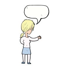cartoon woman gesturing with speech bubble N24