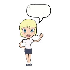 cartoon woman waving with speech bubble N277