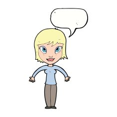 cartoon woman shrugging shoulders with speech bubble N405