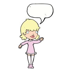 cartoon woman waving with speech bubble N278