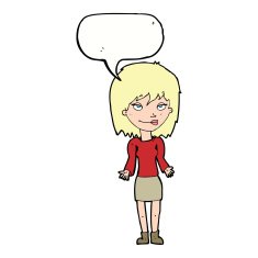 cartoon woman shrugging shoulders with speech bubble N406