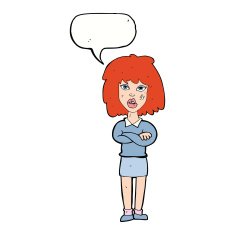cartoon tough woman with folded arms speech bubble N9