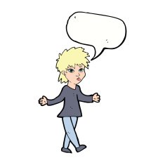 cartoon woman shrugging shoulders with speech bubble N407