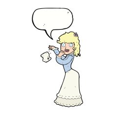 cartoon victorian woman dropping handkerchief with speech bubble N9