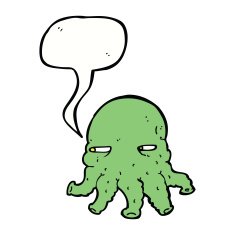 cartoon alien face with speech bubble N17