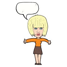 cartoon annoyed woman with speech bubble N150