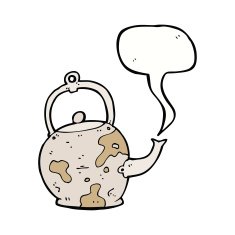 cartoon old tea pot with speech bubble