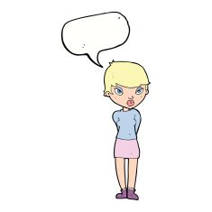 cartoon shy woman with speech bubble N41