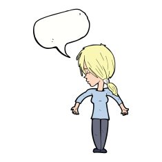 cartoon woman shrugging shoulders with speech bubble N410
