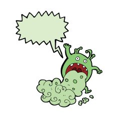 cartoon gross monster being sick with speech bubble N9